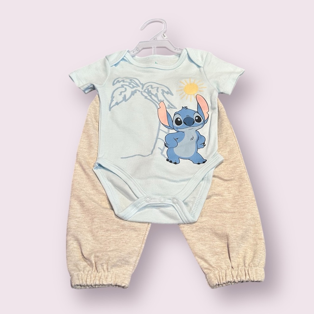 NWT Disney Baby Blue Lilo And Stitch Onsie Sweatpants Set Size 3-6 Months